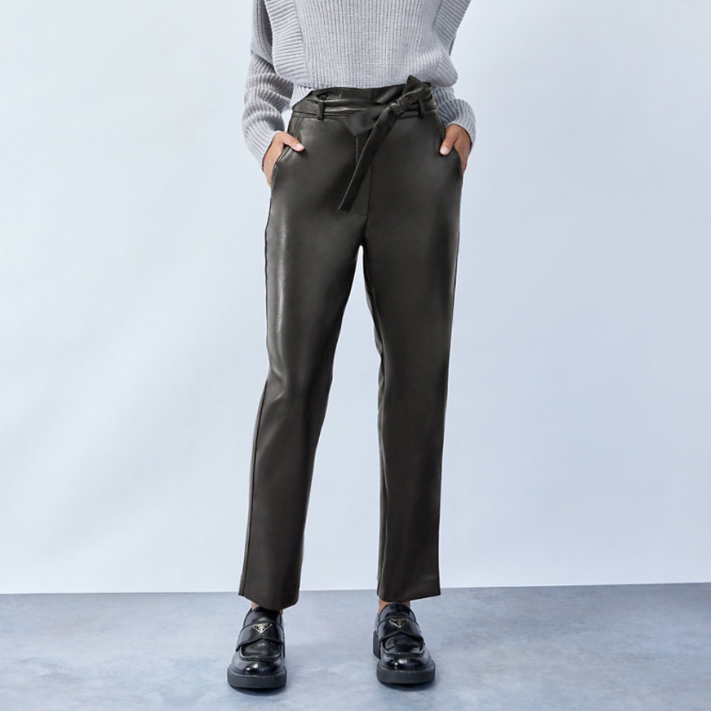 Vegan Leather Belted Pant